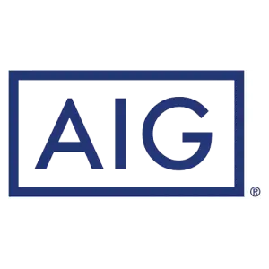 AIG logo featuring bold blue letters 'AIG' inside a rectangular blue frame, with a registered trademark symbol.