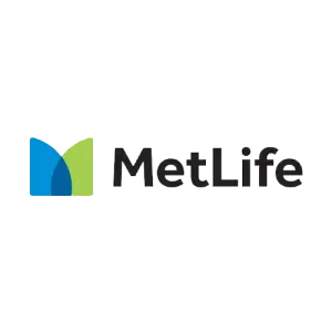 MetLife logo featuring a blue and green abstract design with the text "MetLife" in bold black letters.